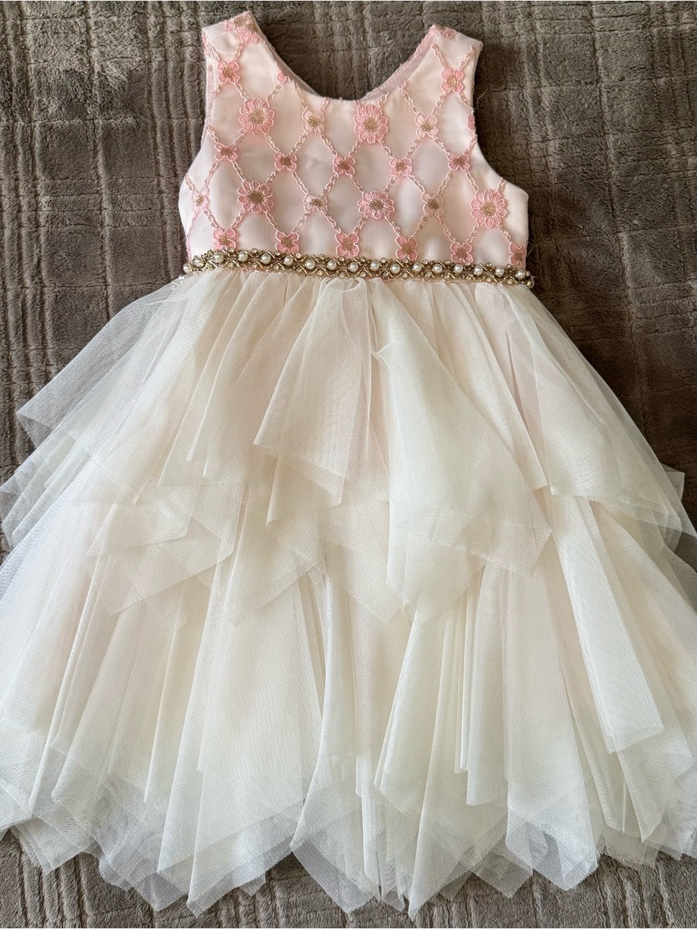 American Princess Pink & Cream Tulle Dress with Jeweled Waist